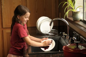 little girl cleaning